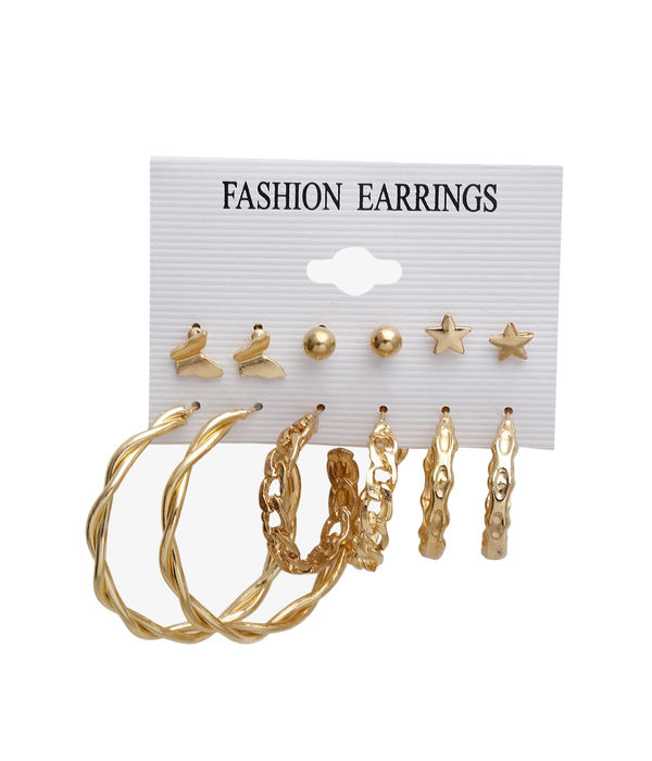 Set Of 6 Gold-Toned Contemporary Studs Earrings